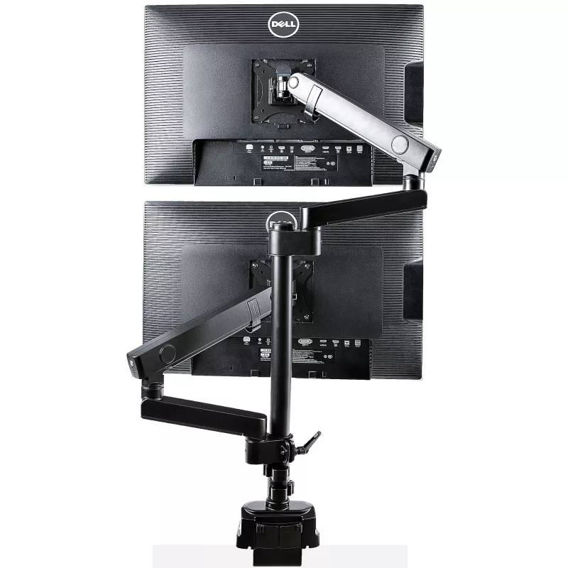 StarTech.com ARMDUALPIVOT soporte de escritorio para dos monitores, movimiento completo, para 2 monitores VESA de hasta 32 pulgadas (8 kg), brazos apilables verticalmente, altura regulable/giratorio, abrazadera/pasacables, negro