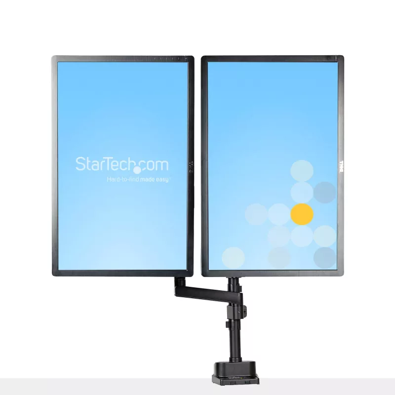 StarTech.com ARMDUALPIVOT soporte de escritorio para dos monitores, movimiento completo, para 2 monitores VESA de hasta 32 pulgadas (8 kg), brazos apilables verticalmente, altura regulable/giratorio, abrazadera/pasacables, negro
