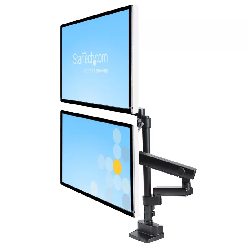 StarTech.com ARMDUALPIVOT soporte de escritorio para dos monitores, movimiento completo, para 2 monitores VESA de hasta 32 pulgadas (8 kg), brazos apilables verticalmente, altura regulable/giratorio, abrazadera/pasacables, negro