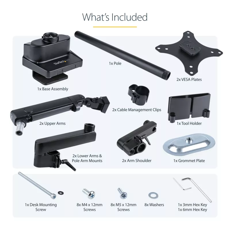 StarTech.com ARMDUALPIVOT soporte de escritorio para dos monitores, movimiento completo, para 2 monitores VESA de hasta 32 pulgadas (8 kg), brazos apilables verticalmente, altura regulable/giratorio, abrazadera/pasacables, negro