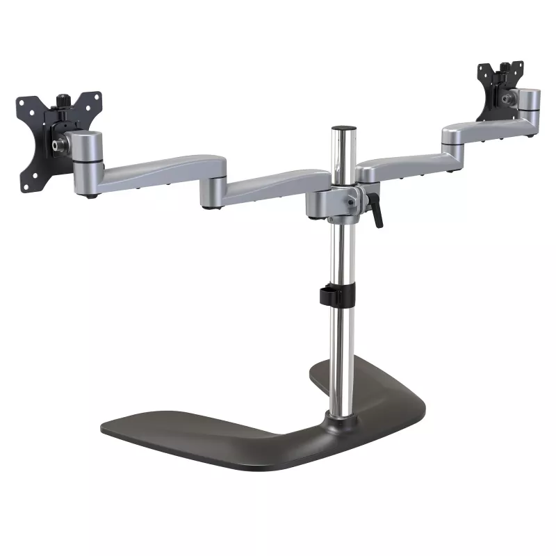 Base de sobremesa StarTech.com para doble monitor – soporte de escritorio ergonómico para pantallas VESA de hasta 32 inch – soporte universal de monitor de ordenador de pie, articulado – altura ajustable – plata