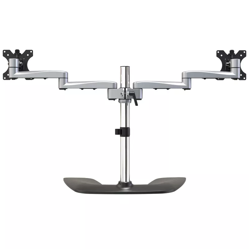 Base de sobremesa StarTech.com para doble monitor – soporte de escritorio ergonómico para pantallas VESA de hasta 32 inch – soporte universal de monitor de ordenador de pie, articulado – altura ajustable – plata