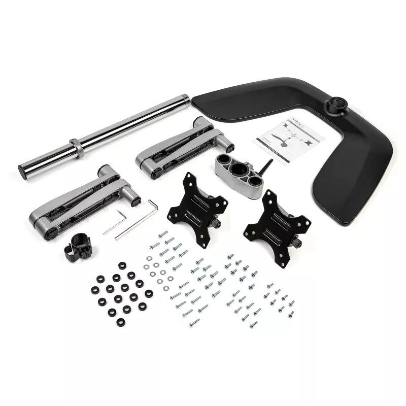 Base de sobremesa StarTech.com para doble monitor – soporte de escritorio ergonómico para pantallas VESA de hasta 32 inch – soporte universal de monitor de ordenador de pie, articulado – altura ajustable – plata