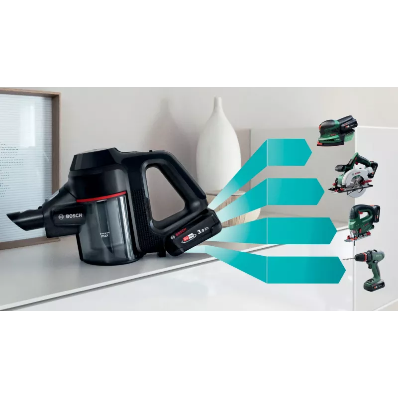 Bosch BCS712XXL Aspirador escoba/escoba eléctrica de batería en seco sin bolsa 0,3 L negro 3 Ah