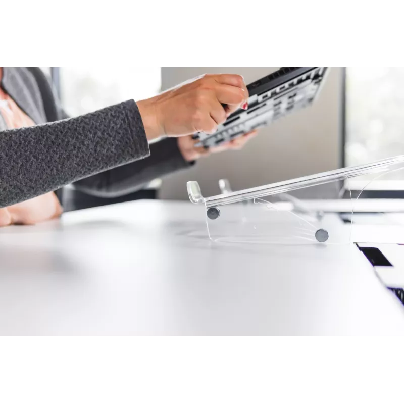 BakkerElkhuizen Q-note 350 soporte para notebook, soporte para portátil, transparente, plástico, acero, 25,4 cm (10