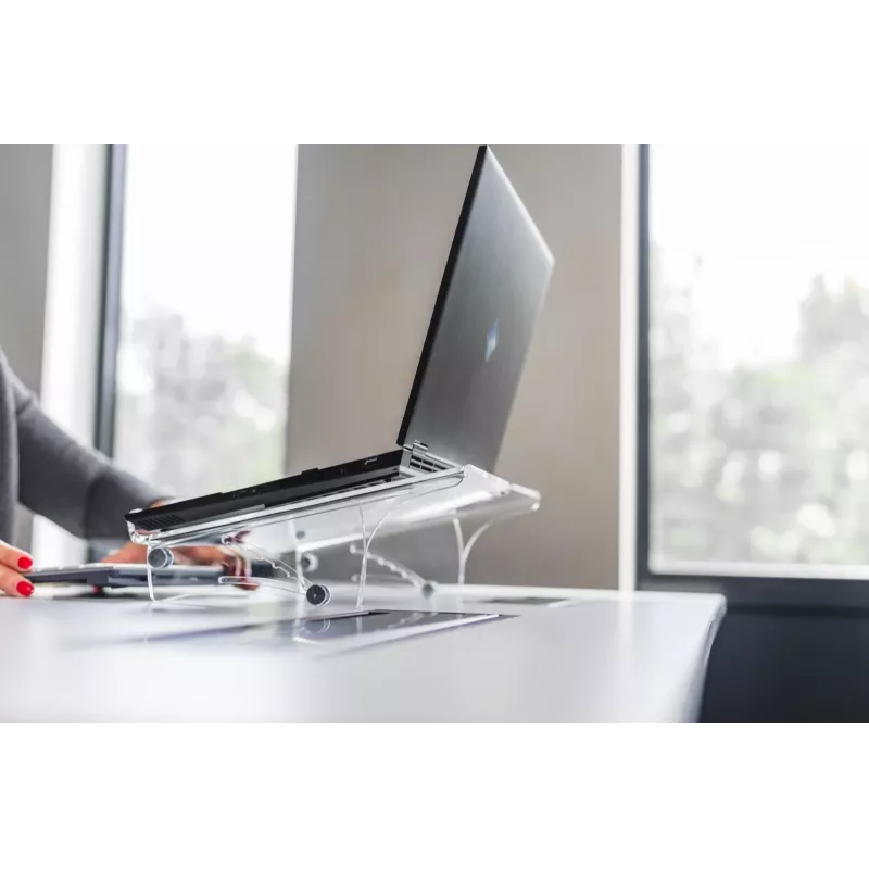 BakkerElkhuizen Q-note 350 soporte para notebook, soporte para portátil, transparente, plástico, acero, 25,4 cm (10