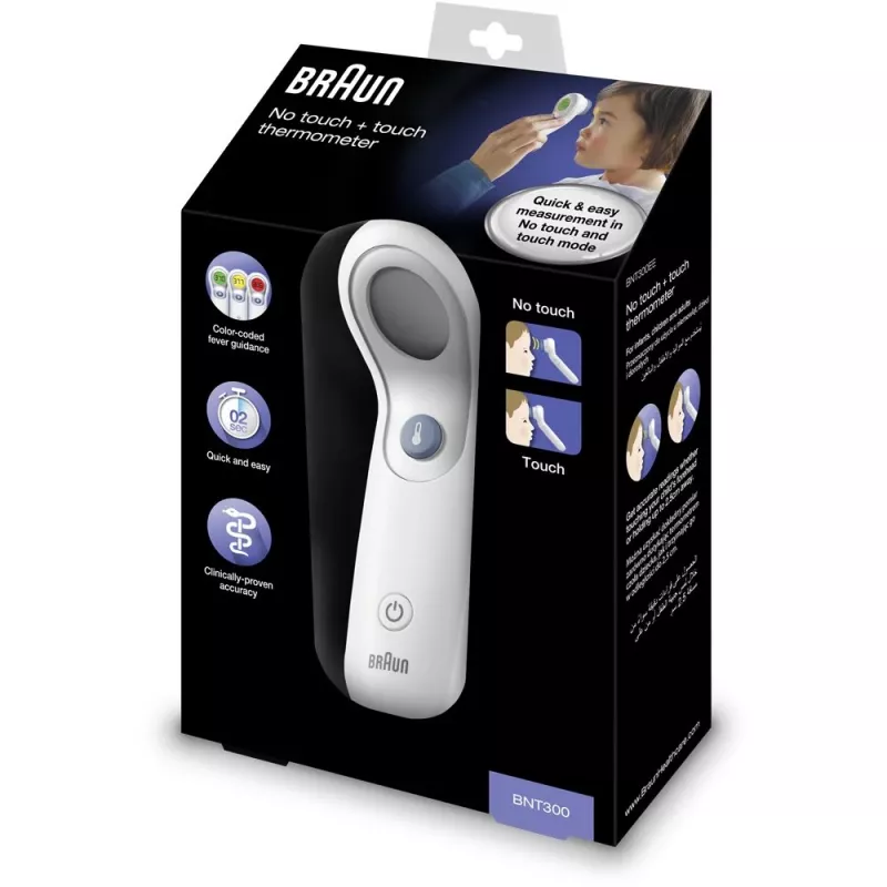 Braun BNT300WE termómetro corporal digital termómetro con sensor a distancia blanco frontal botones