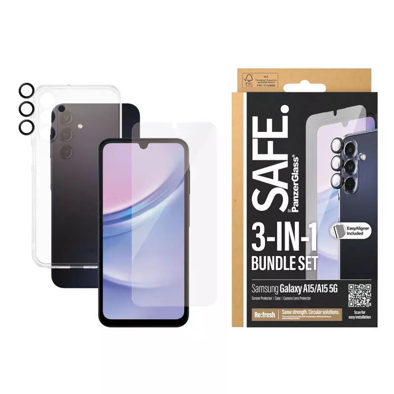 PanzerGlass SAFE. by ® pack de protección 3 en 1 Samsung Galaxy A15 | A15 5G