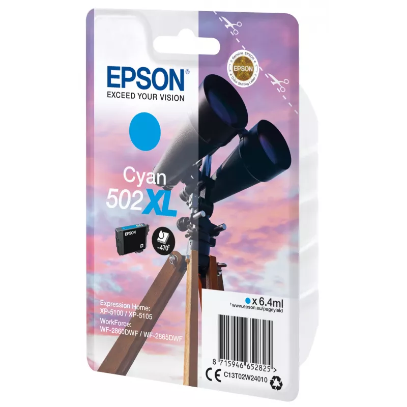 Epson pack individual cian 502XL tinta, rendimiento alto (XL), cian, 6,4 ml, 1 unidad, 470 páginas
