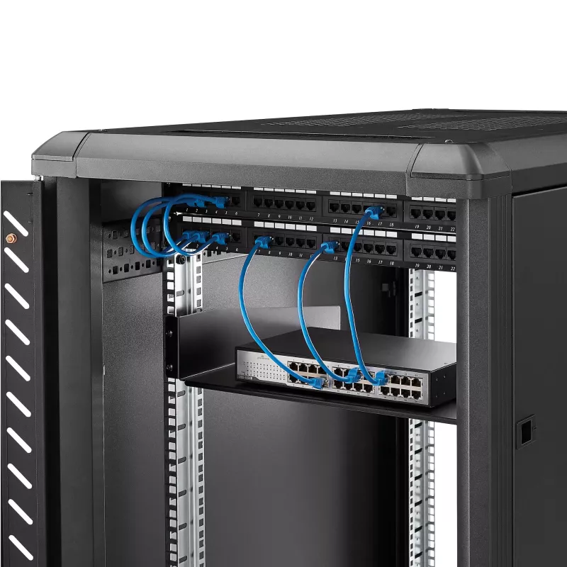StarTech.com bandeja de rack para servidor 2HE – bandeja universal de montaje en rack para rack y armario de equipos de red de 19 pulgadas – acero de alta resistencia – capacidad de carga 20 kg – bandeja de 400 mm de profundidad, negro