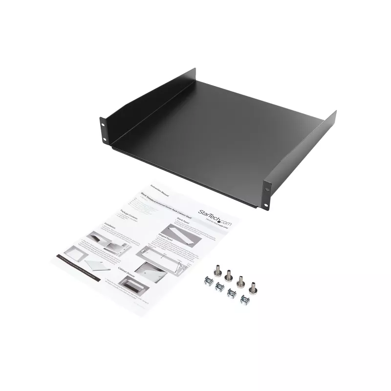 StarTech.com bandeja de rack para servidor 2HE – bandeja universal de montaje en rack para rack y armario de equipos de red de 19 pulgadas – acero de alta resistencia – capacidad de carga 20 kg – bandeja de 400 mm de profundidad, negro