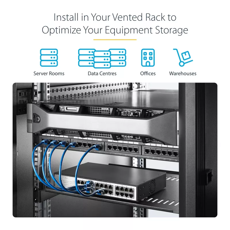 StarTech.com CABSHELF116V2PK pack de 2 bandejas rack 1U ventiladas, 16 pulgadas de profundidad
