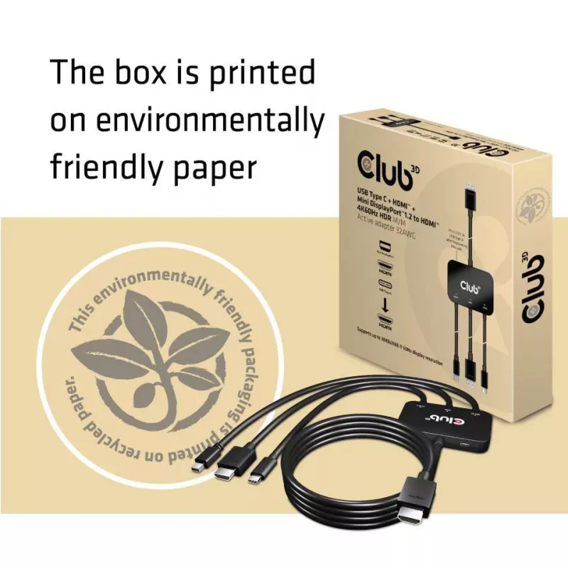 CLUB3D USB Type-C + HDMI™ + MiniDisplayPort™ 1.2 a HDMI™ 4K60Hz HDR M/M adaptador activo 32AWG