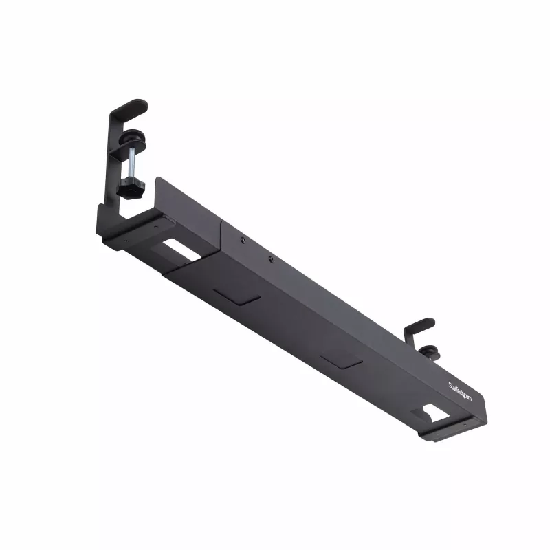 StarTech.com bandeja de gestión de cables bajo el escritorio, organizador de cables de longitud ajustable, montaje por fijación, sin necesidad de taladrar, soporte para regletas, negro