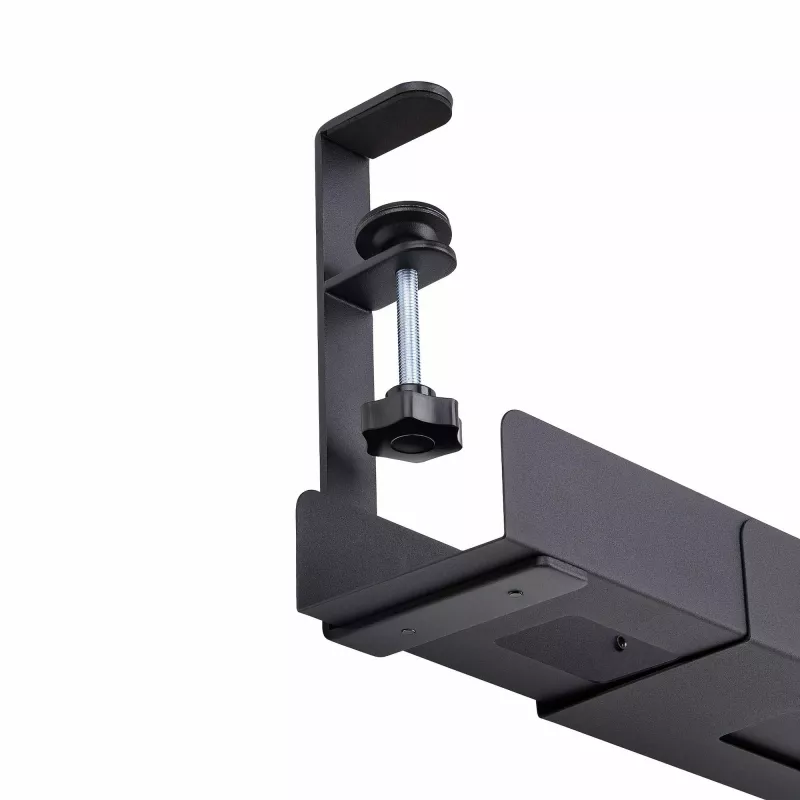 StarTech.com bandeja de gestión de cables bajo el escritorio, organizador de cables de longitud ajustable, montaje por fijación, sin necesidad de taladrar, soporte para regletas, negro