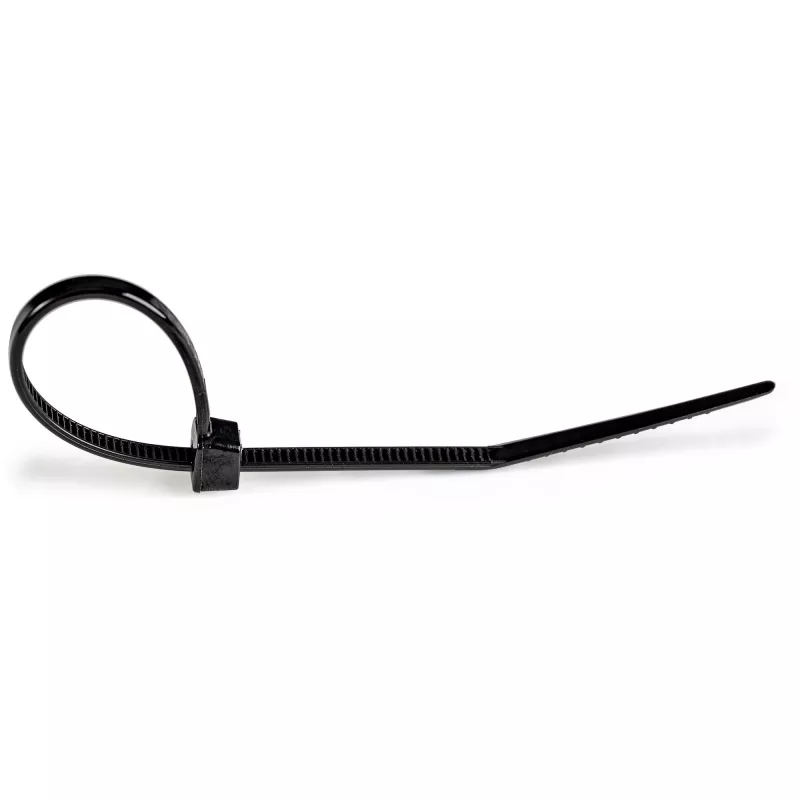 StarTech.com CBMZT6B bridas para cables, pack de 100, 15 cm (6 pulgadas), 3 mm (1/8 de pulgada) de ancho, diámetro de haz de 39 mm, resistencia a la tracción de 18 kg (40 lb), autoblocantes de nailon 66 con punta curva, 94V-2/UL, negras, TAA