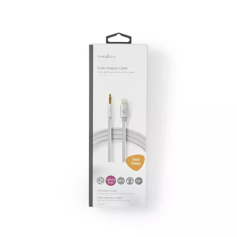 Cable Lightning Nedis CCTB39940AL10 de 1 m aluminio conector de 3,5 mm