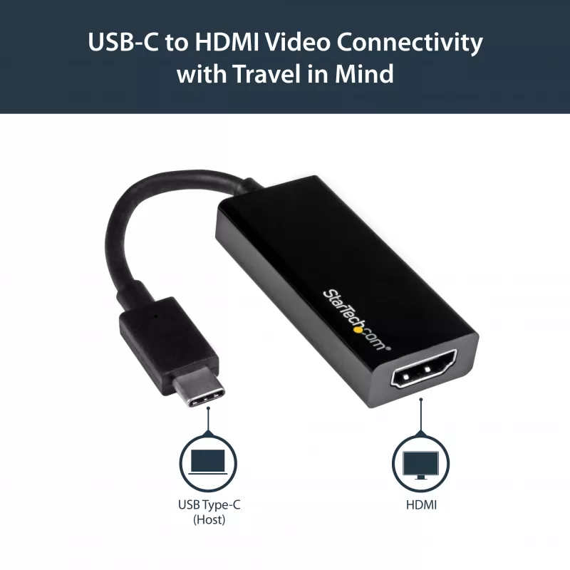 Adaptador StarTech.com USB-C a HDMI con 4K 30Hz - negro, 3.2 Gen 2 (3.1 Gen 2), USB Type-C, salida HDMI, 3840 x 2160 píxeles