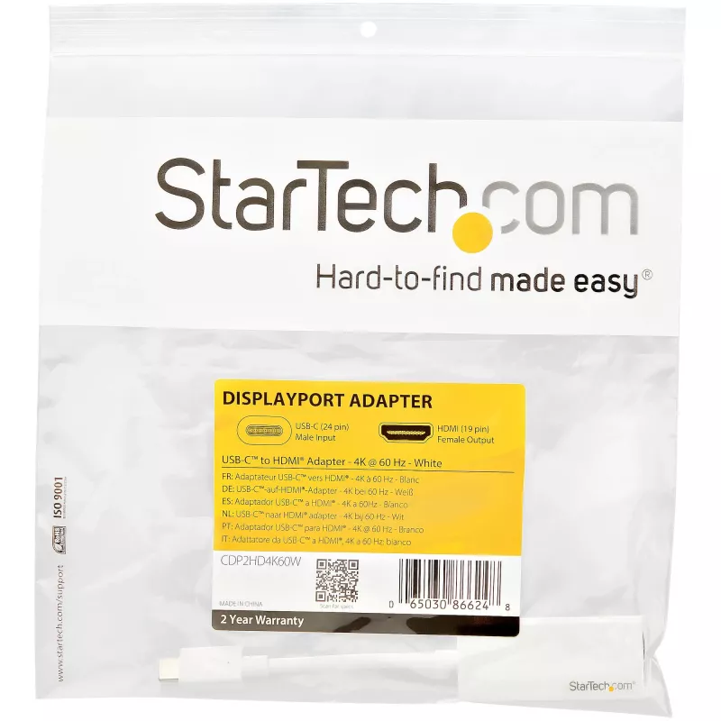 Adaptador StarTech.com USB-C a HDMI - blanco - 4K 60Hz, USB Type-C, salida HDMI, 3840 x 2160 píxeles