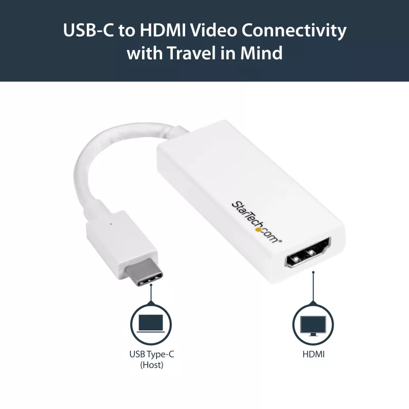 Adaptador StarTech.com USB-C a HDMI - blanco - 4K 60Hz, USB Type-C, salida HDMI, 3840 x 2160 píxeles