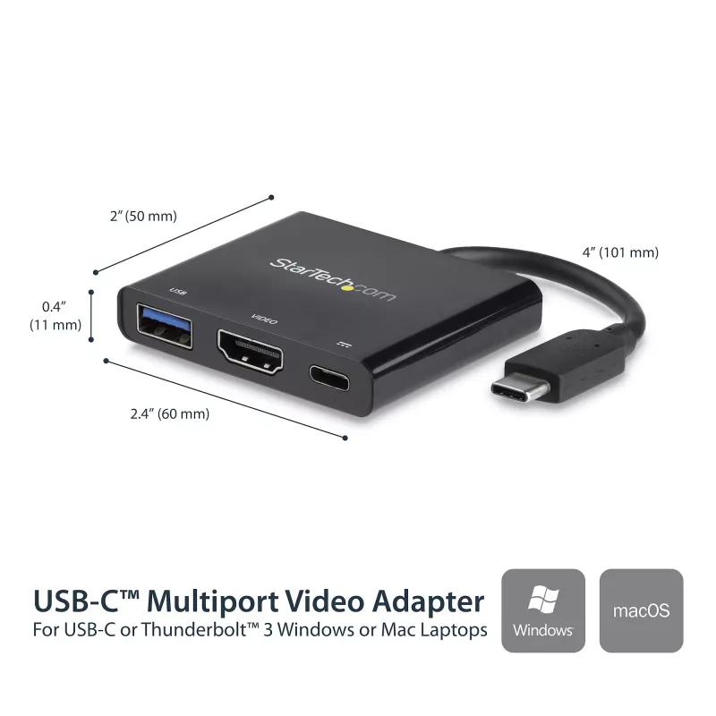 Adaptador multipuerto StarTech.com USB-C con HDMI – puerto USB 3.0 – 60W PD – negro