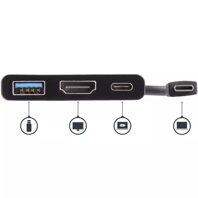 Adaptador multipuerto StarTech.com USB-C con HDMI – puerto USB 3.0 – 60W PD – negro