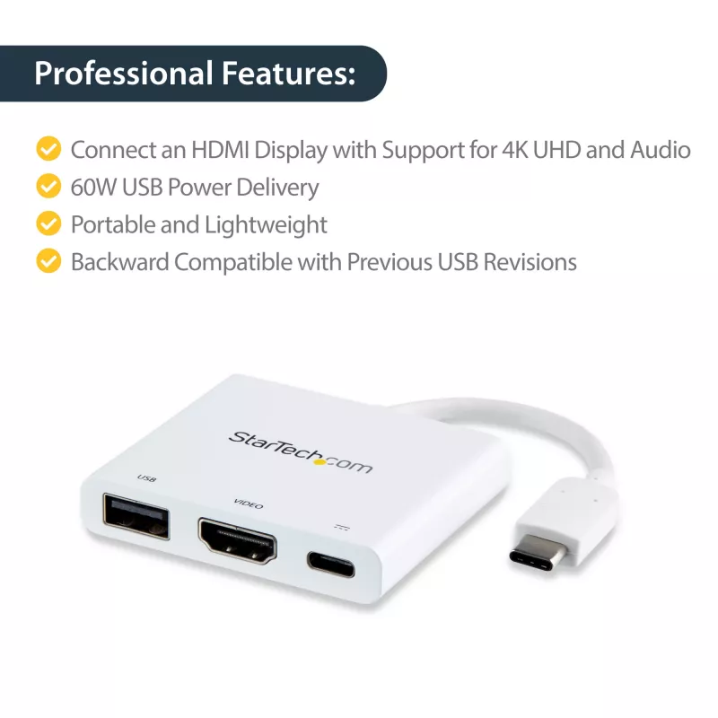 Adaptador multipuerto StarTech.com USB-C con HDMI – conector USB 3.0 – 60 W PD – blanco