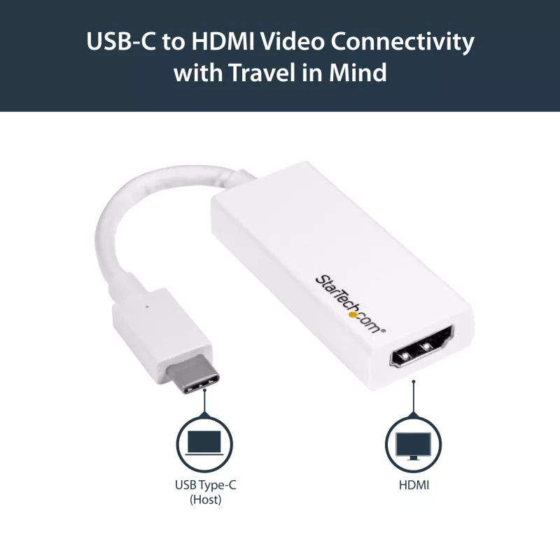Adaptador StarTech.com USB-C a HDMI con 4K 30Hz - blanco, USB Type-C, salida HDMI, 3840 x 2160 píxeles