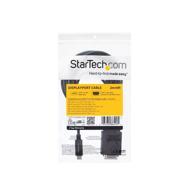 Cable StarTech.com de 1,8 m USB-C a VGA – 1920 x 1200/1080p cable adaptador de vídeo activo USB Type-C a VGA – compatible con Thunderbolt 3 – portátil a monitor/proyector VGA – DP Alt Mode HBR2