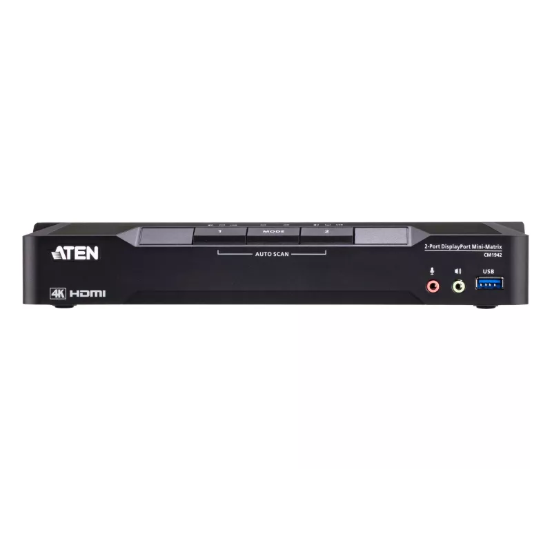 ATEN conmutador KVM Mini-Matrix Boundless de 2 puertos 4K DisplayPort con doble pantalla