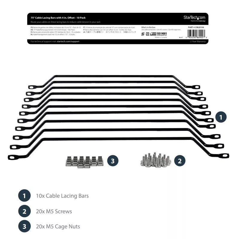 StarTech.com bridas horizontales de guía de cables con desplazamiento de 10,2 cm para racks – pack de 10