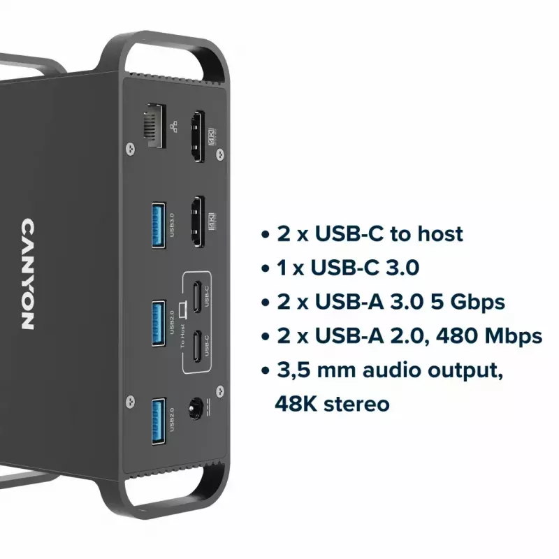 Canyon DS-95 CNS-HDS95ST base de conexión USB-C 14 en 1 con adaptador de CA de 100 W, gris