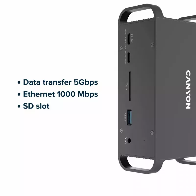 Canyon DS-95 CNS-HDS95ST base de conexión USB-C 14 en 1 con adaptador de CA de 100 W, gris