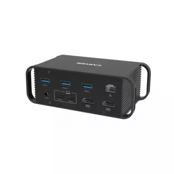 Docking station CANYON CNS-HDS95ST — Docking station USB-C (USB 3.2 Gen 2) con 2× HDMI, 2× USB 3.2 Gen 1, 2× USB 2.0, Gigabit Ethernet, 100 W, aluminio, negra