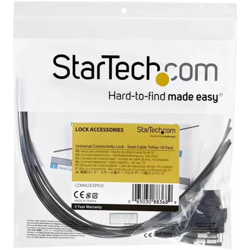 StarTech.com pack de 10 bridas de seguridad para adaptadores y dongles – brida universal para adaptadores de cable – bridas – kit de bloqueo de cable antirrobo ajustable de acero