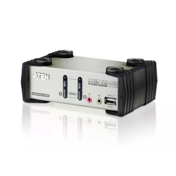 ATEN Switch KVM VGA USB - PS/2 de 2 puertos con audio y hub USB 2.0 (cable KVM incluido)