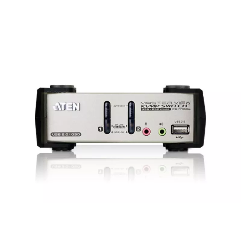 ATEN Switch KVM VGA USB - PS/2 de 2 puertos con audio y hub USB 2.0 (cable KVM incluido)