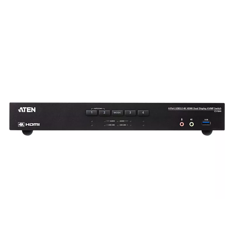 ATEN Switch KVMP™ HDMI 4K USB 3.0 de 4 puertos con doble pantalla, 4096 x 2160 píxeles, 4K Ultra HD, 4,42 W, negro