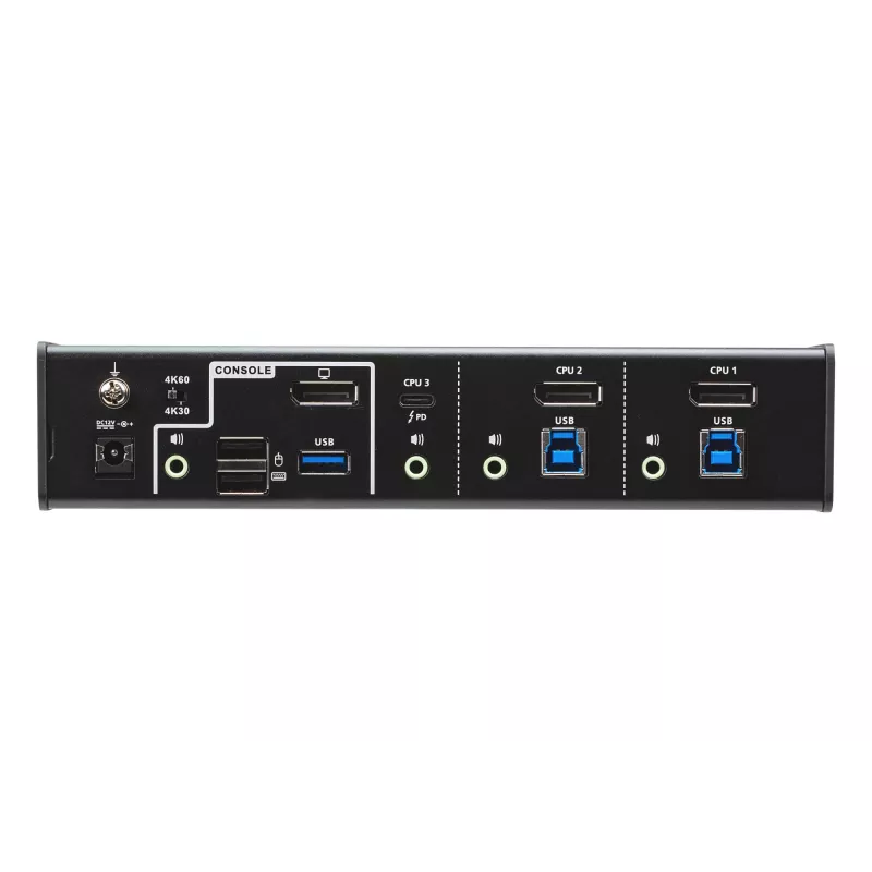 ATEN Switch KVMP™ híbrido DisplayPort USB-C de 3 puertos, 4096 x 2160 píxeles, 4K Ultra HD, 5,78 W, negro