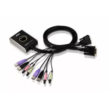 ATEN Switch KVM DVI USB de 2 puertos con audio, 1920 x 1200 píxeles, WUXGA, 1,9 W, negro