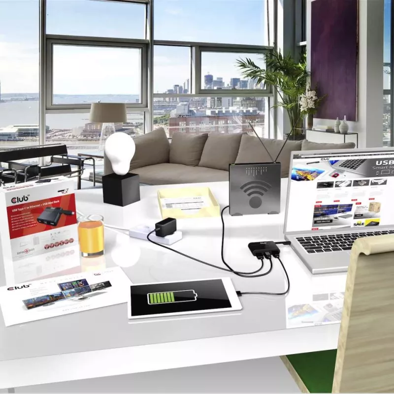 CLUB3D Mini dock USB Type-C a Ethernet + USB 3.0 + carga USB Type-C
