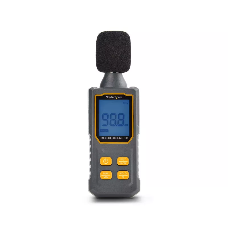 StarTech.com Sonómetro digital portátil con gran LCD, medidor de ruido/decibelios para sala de servidores/oficina, monitor de audio, rango 30-130 dBA, valores mín./máx. precisos