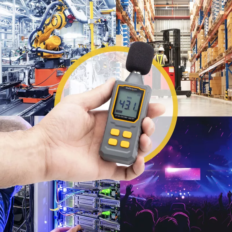 StarTech.com Sonómetro digital portátil con gran LCD, medidor de ruido/decibelios para sala de servidores/oficina, monitor de audio, rango 30-130 dBA, valores mín./máx. precisos