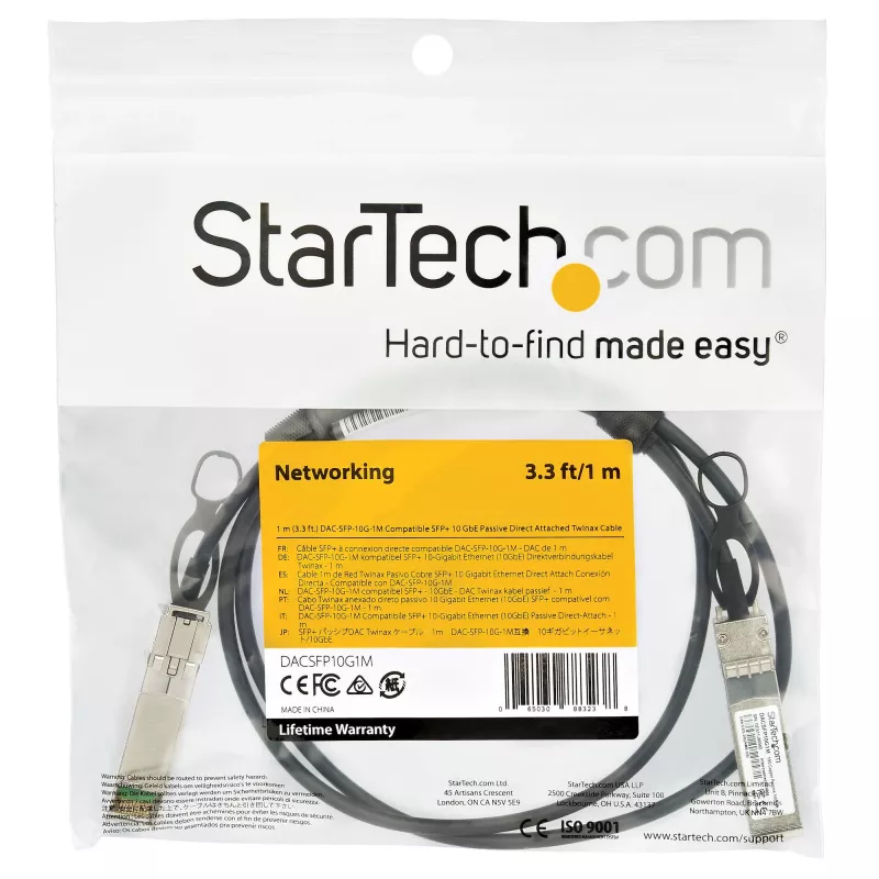 StarTech.com Cable de conexión directa Twinax de 1m 10G SFP+ a SFP+ compatible con Dell EMC DAC-SFP-10G-1M – DAC de cobre SFP+ 10GbE 10 Gbit/s módulo Mini-GBIC/transceptor pasivo de bajo consumo DAC