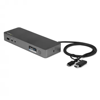 Estación de acoplamiento universal para portátil StarTech.com, dock híbrido USB-C y USB-A, dual 4K DP y HDMI, 60W PD, Mac / Windows / Chrome OS, hub 4x USB 5Gbps, GbE