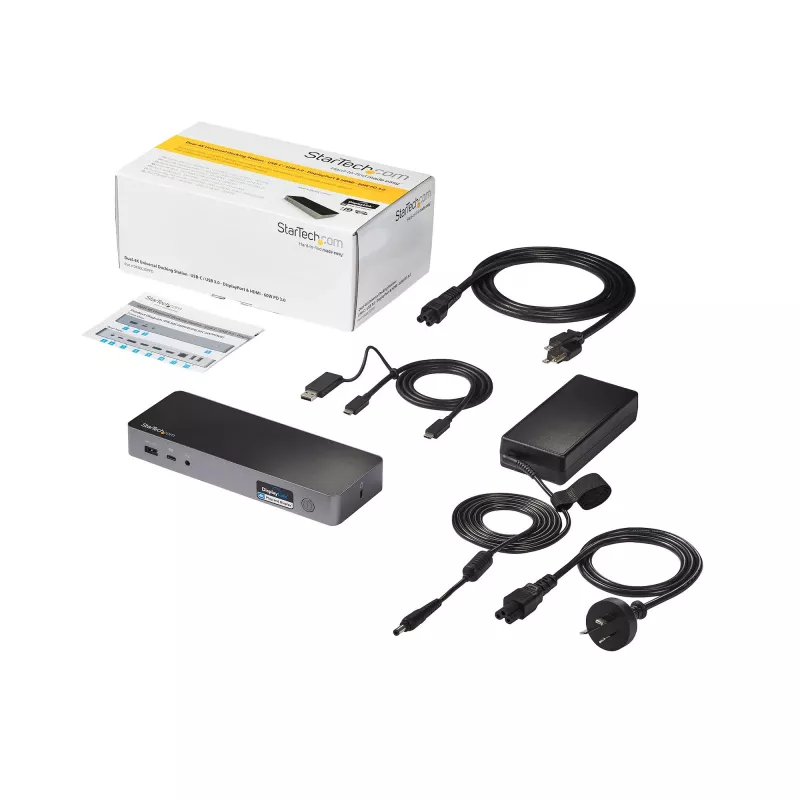 Estación de acoplamiento universal para portátil StarTech.com, dock híbrido USB-C y USB-A, dual 4K DP y HDMI, 60W PD, Mac / Windows / Chrome OS, hub 4x USB 5Gbps, GbE