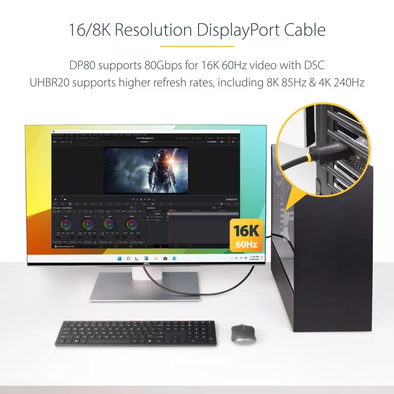 StarTech.com Cable DisplayPort 2.1 de 1m, cable DisplayPort DP80 certificado por VESA con UHBR20/HDR/DSC 1.2a/HDCP 2.2, 16K/8K 60Hz, 4K 240Hz, 80 Gbit/s, cable DP 2.1, cable de monitor UHD, M/M