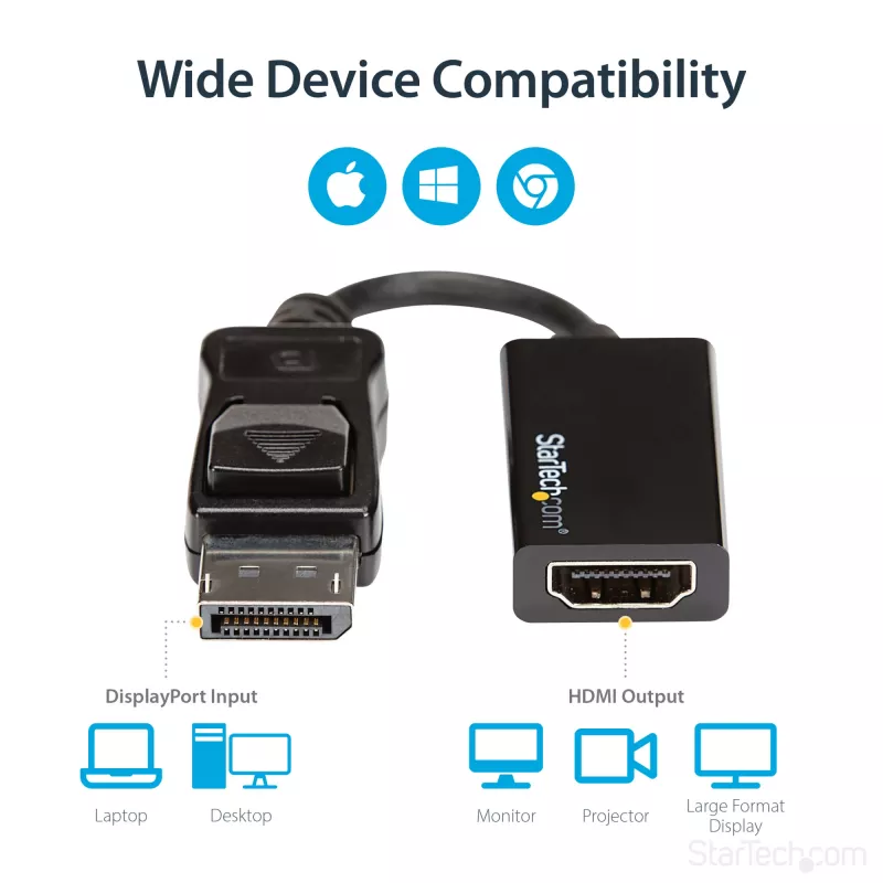StarTech.com DP2HD4K60S adaptador de DisplayPort a HDMI, 4K 60Hz, 0,215 m, macho/hembra