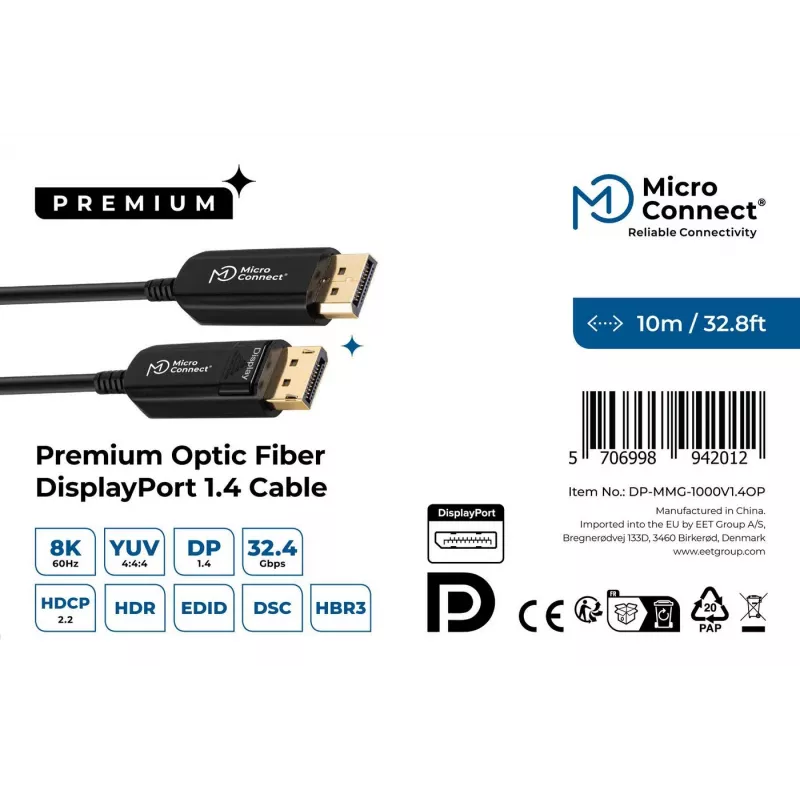 Microconnect DP-MMG-1000V1.4OP Cable DisplayPort 10 m Negro