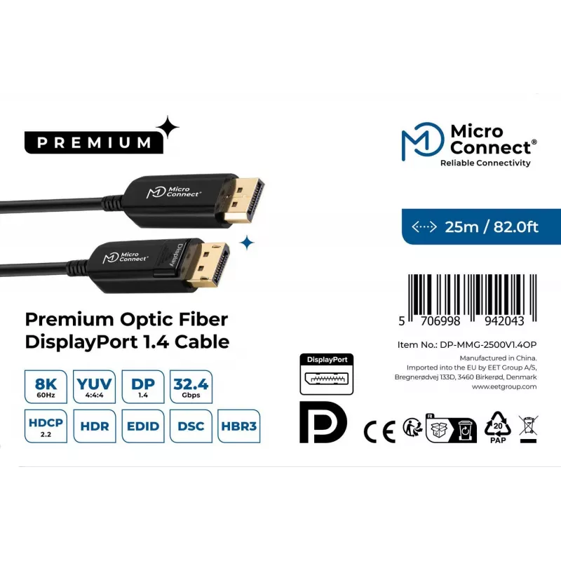 Microconnect DP-MMG-2500V1.4OP Cable DisplayPort 25 m Negro